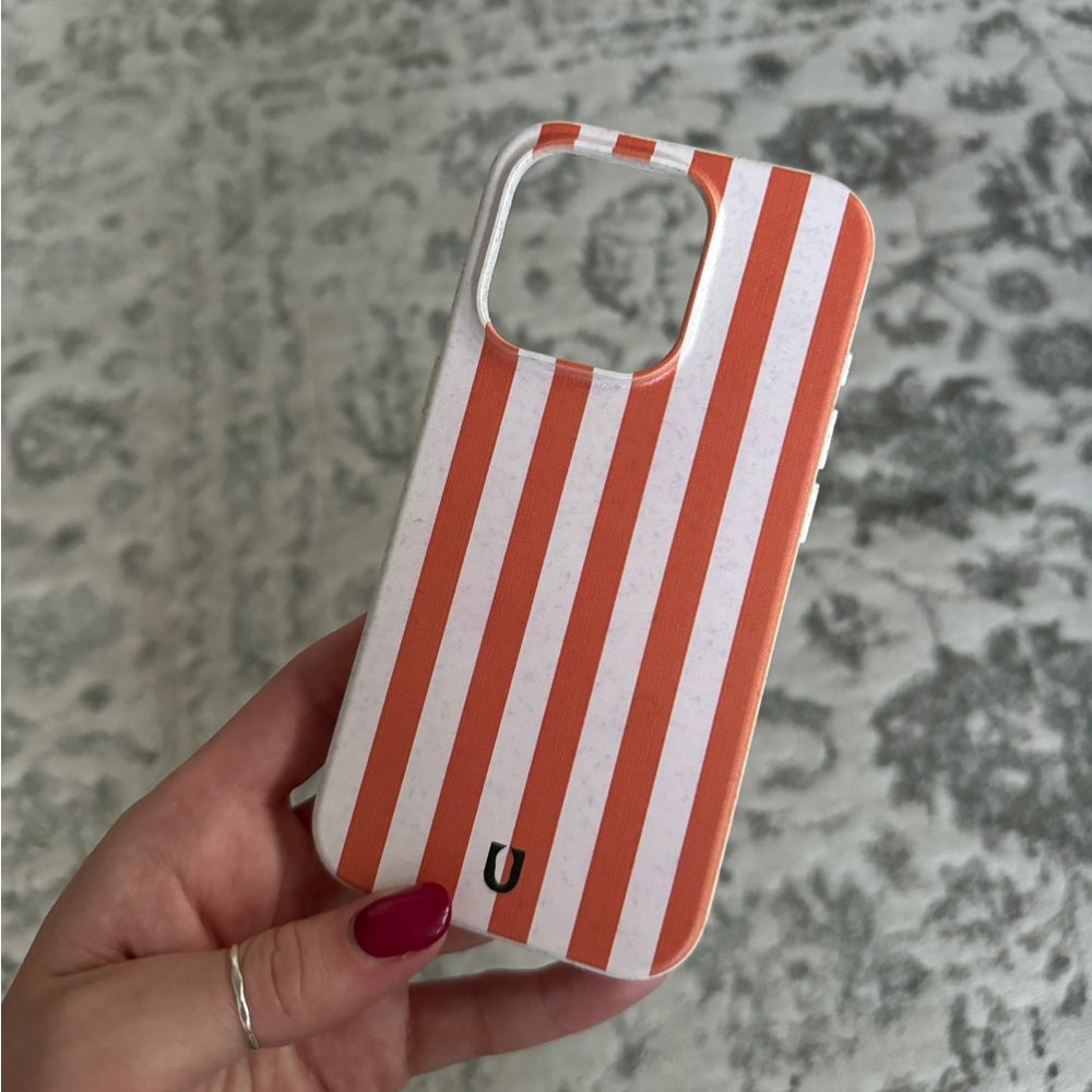 NWT Orange and White Striped iPhone 15 Pro Case